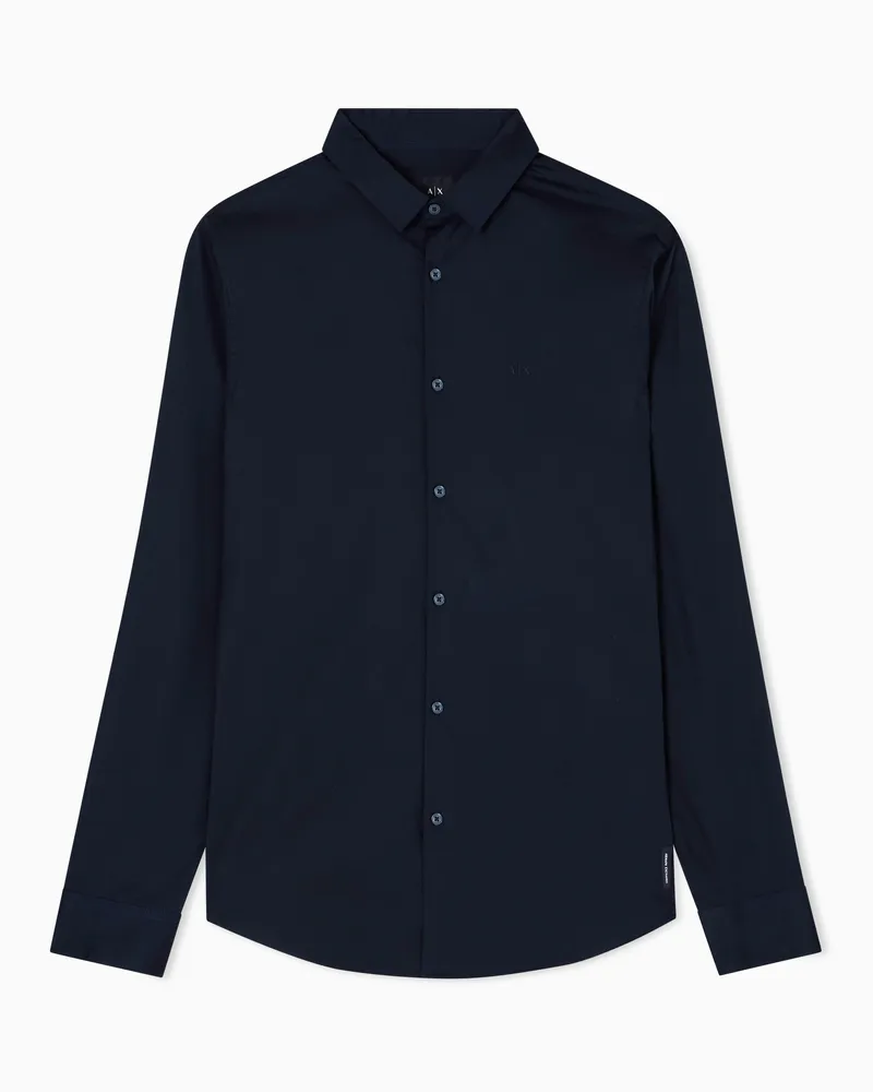Armani Exchange Slim-Fit-Hemd aus Stretch-Baumwollpopeline Marineblau