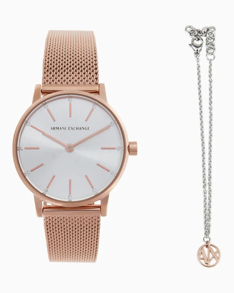 Armani Exchange Two-Hand Rose Gold-Tone Stainless Steel Watch and Bracelet Gift Set Mehrfarbig