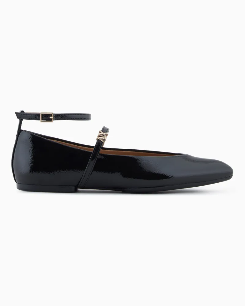 Armani Exchange Spitz zulaufende Ballerinas mit Riemchen Schwarz