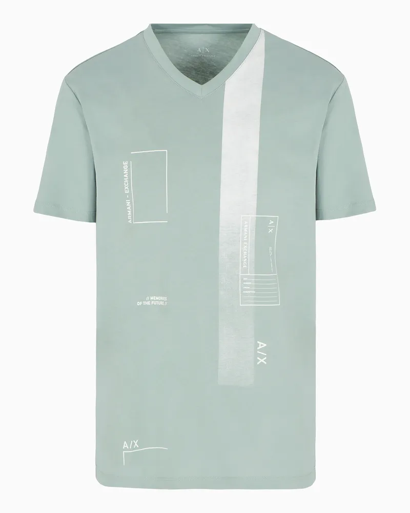Armani Exchange Kurzarm-T-Shirt mit V-Ausschnitt und AX-Logo Grün