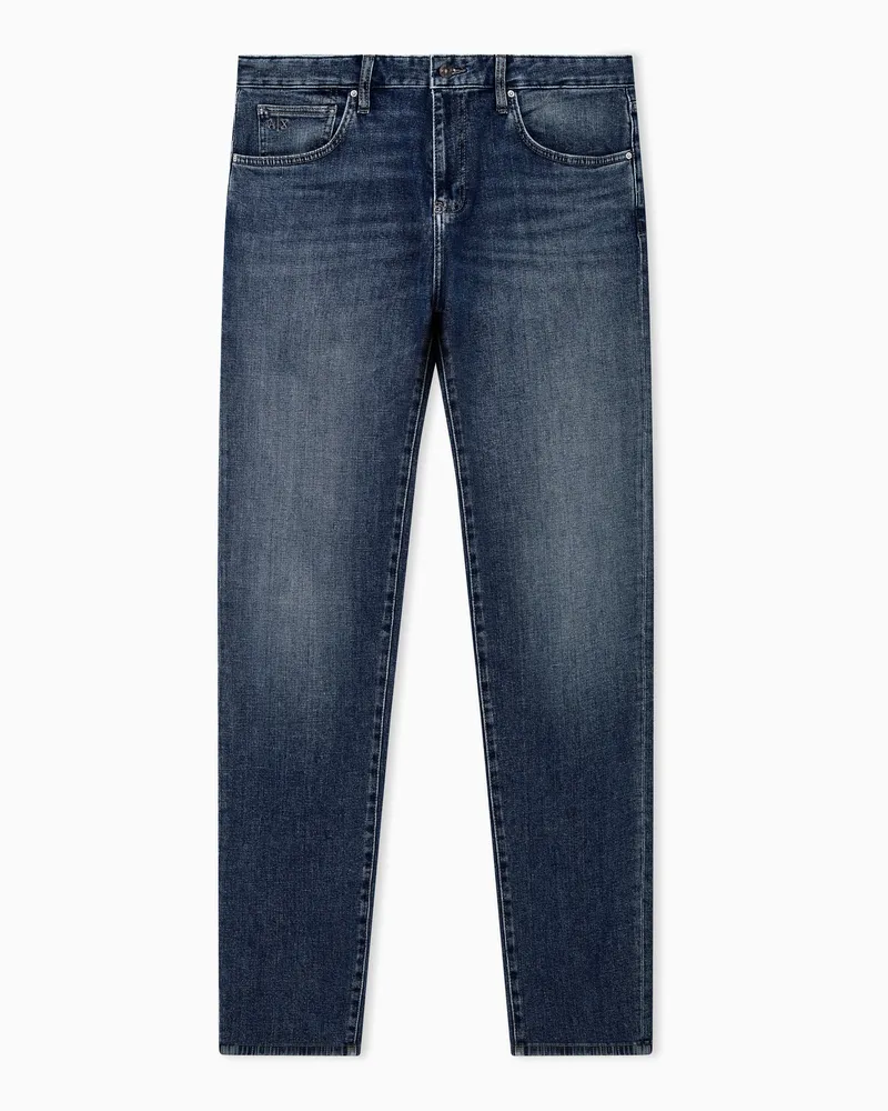 Armani Exchange Slim Fit 5-Pocket-Jeans aus Stretch-Denim im Used-Look Blau