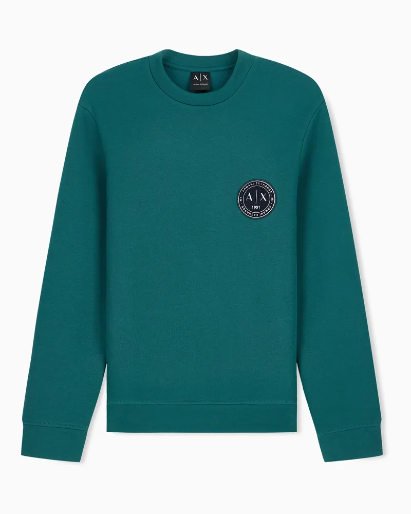 Armani Exchange Regular Fit Rundhals-Sweatshirt aus Piqué mit Brust-Patch Grün