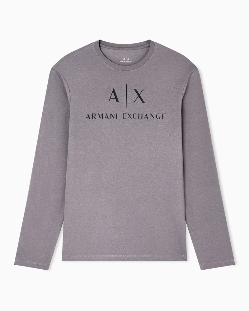 Armani Exchange Langärmliges T-Shirt mit Logo-Prints Grau