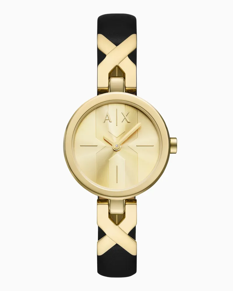 Armani Exchange Zweizeigeruhr mit Lederarmband in Schwarz Mehrfarbig