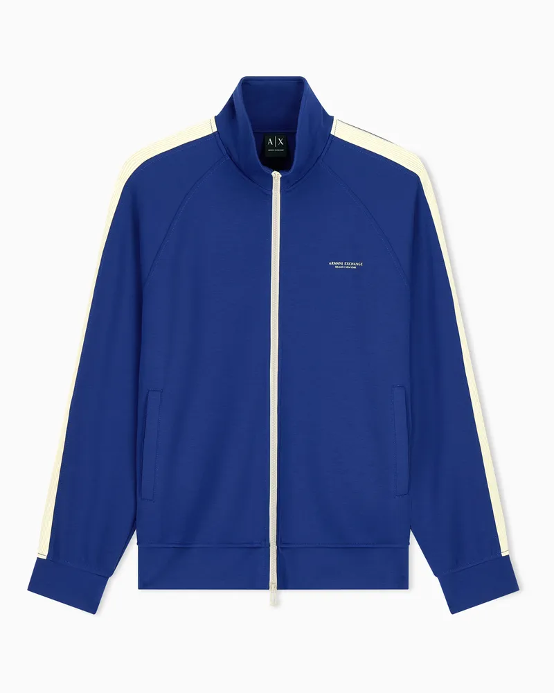 Armani Exchange Regular Fit Trainingsjacke aus Stretch-Modal mit Stehkragen Blau