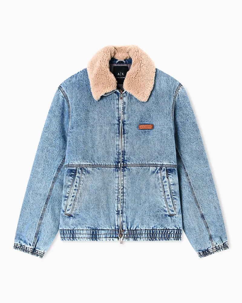 Armani Exchange Jeansjacke mit Kunstpelzkragen Blau