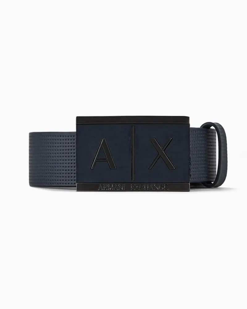 Armani Exchange Ledergürtel mit rechteckiger Schnalle Marineblau
