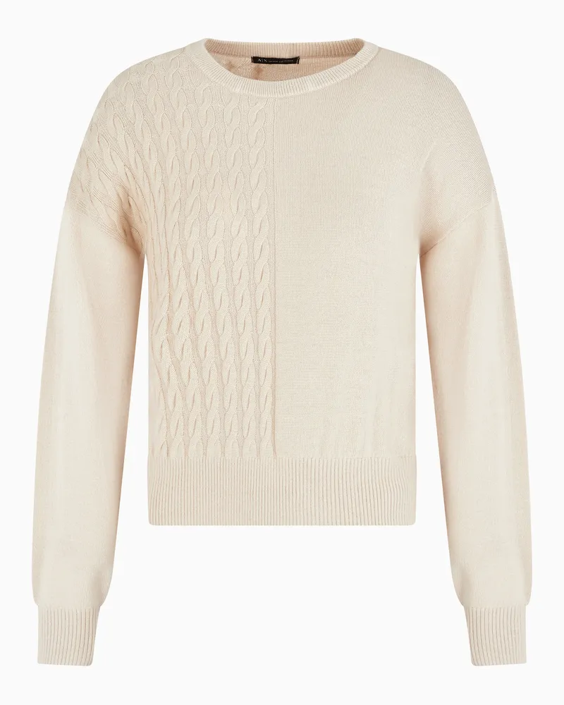 Armani Exchange Pullover aus Wollmischung mit Zopfmuster Beige