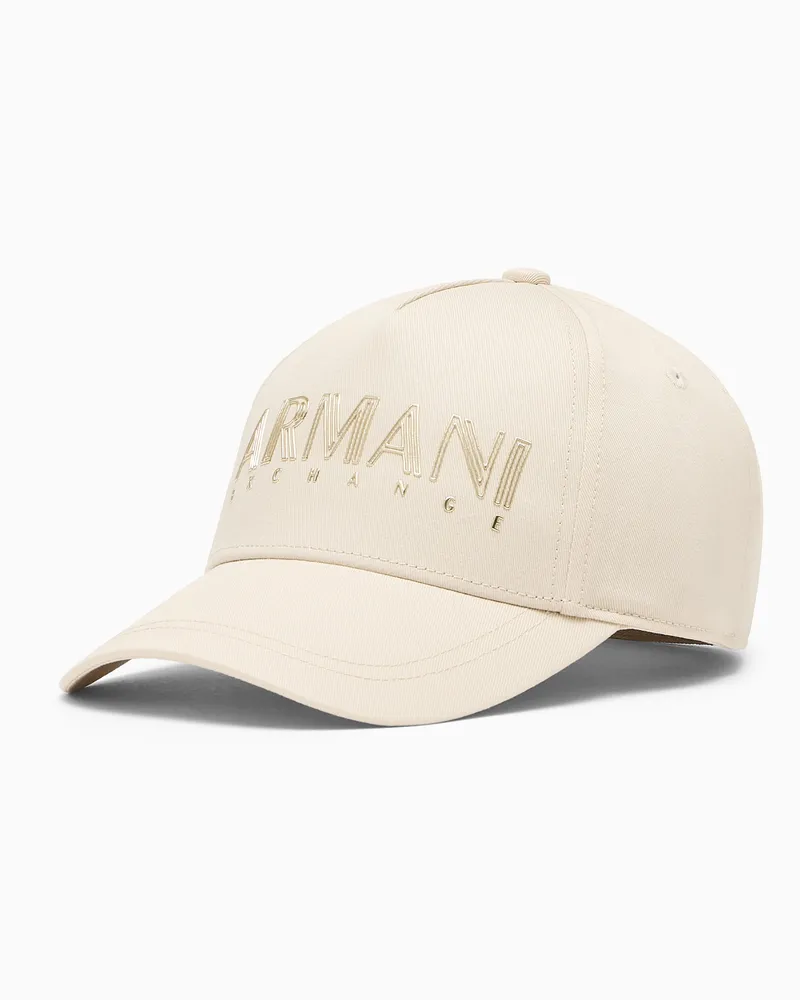 Armani Exchange Damen-Baseballkappe aus Baumwolltwill mit bedrucktem Logo Beige