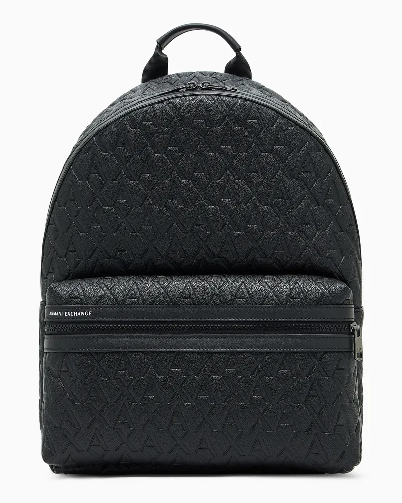 Armani Exchange ASV Rucksack aus recyceltem Stoff mit Allover-Logo Schwarz
