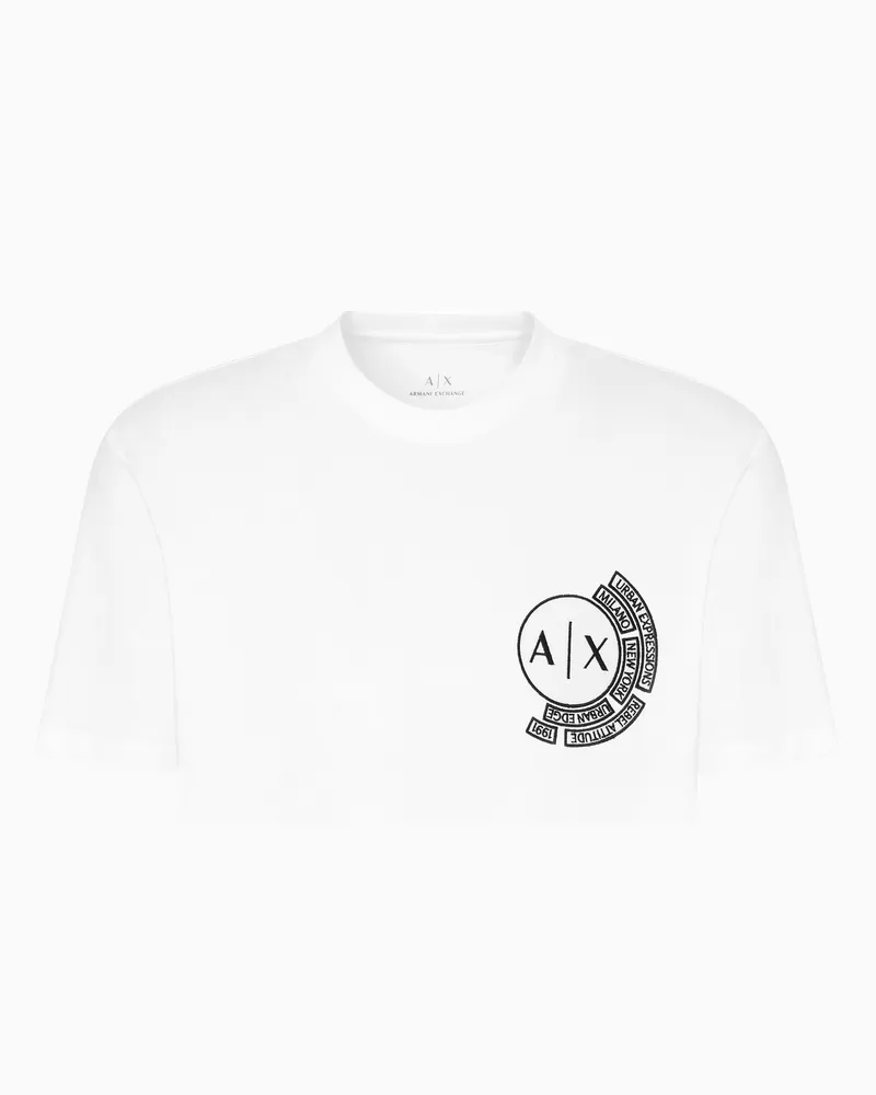 Armani Exchange T-Shirt im Regular Fit mit Logo und Patch auf der Brust Weiß