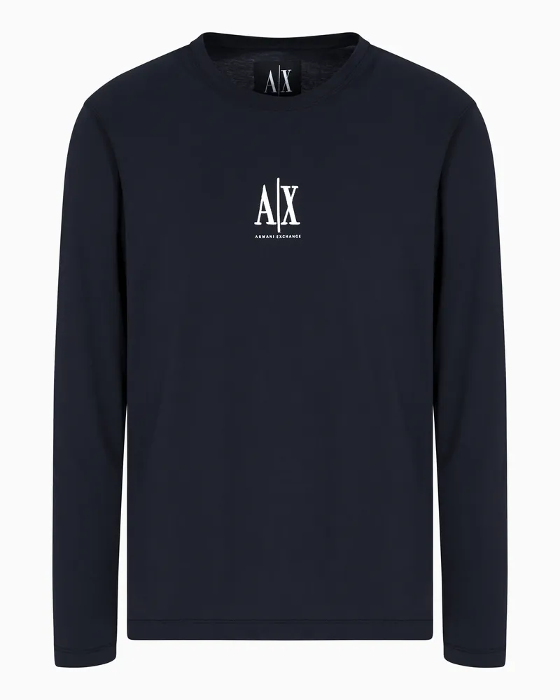 Armani Exchange Long-sleeved T-shirt with embroidered logo Marineblau