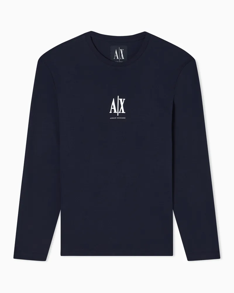 Armani Exchange Long-sleeved cotton jersey T-shirt Marineblau