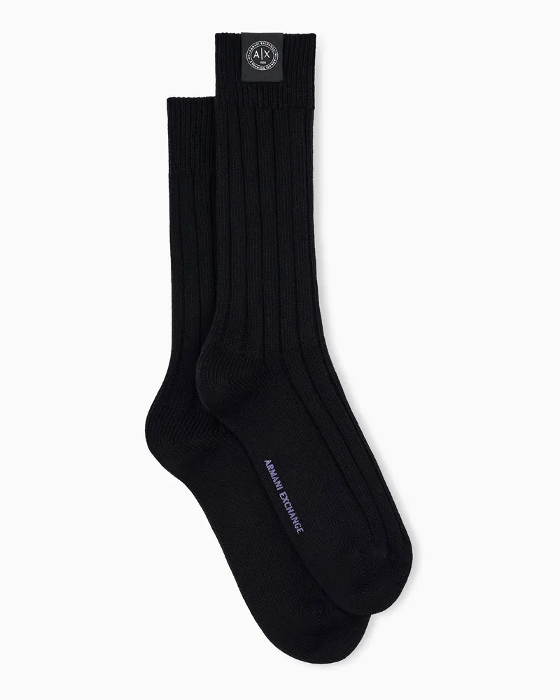 Armani Exchange Regular Fit Socken aus gerippter Baumwolle Schwarz