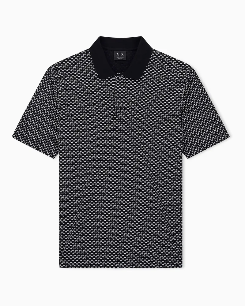 Armani Exchange Poloshirt aus Baumwollpiqué mit geometrischem Muster Schwarz