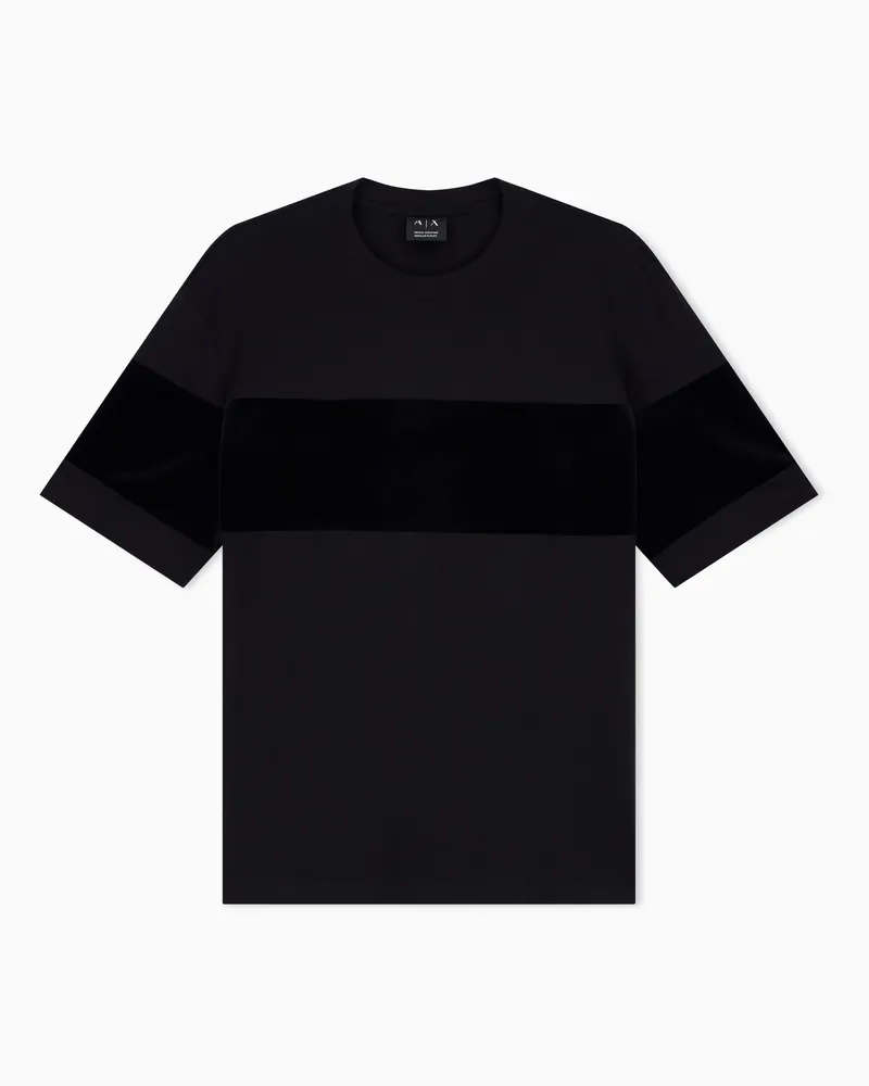 Armani Exchange T-Shirt Up for Party aus Baumwolljersey mit Querstreifen Schwarz