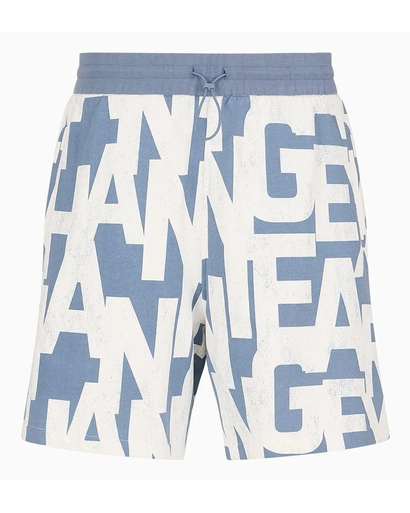 Armani Exchange Übergroße Bermudashorts Aus French Terry mit Durchgehendem Asv-maxi-logo Azurblau