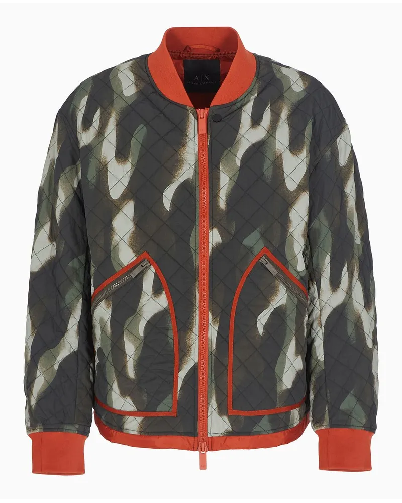 Armani Exchange Bomberjacke Aus Crinkle-camouflage-stoff mit Kontrastierenden Details Verde