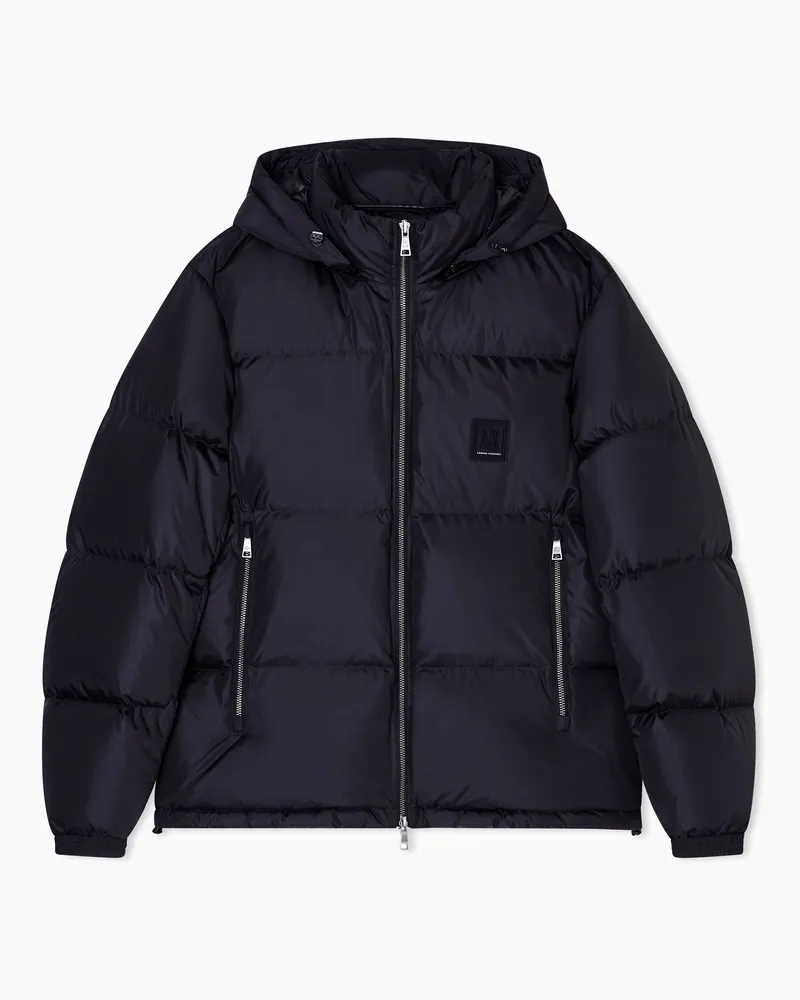 Armani Exchange Ultraleichte Daunenjacke aus glänzendem Nylon Schwarz