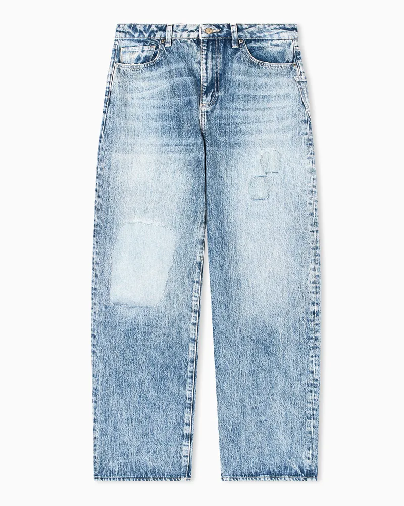 Armani Exchange Relaxed Fit Jeans mit Used-Effekt und Rissen Blau