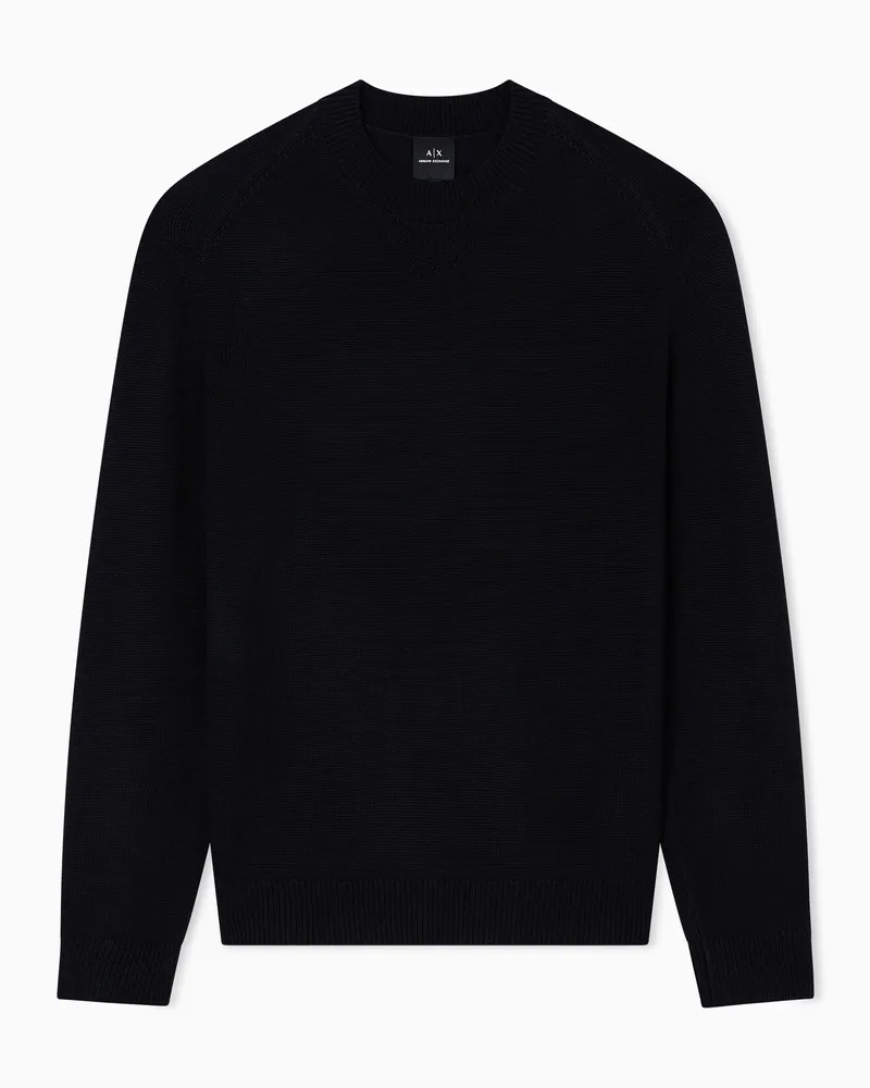 Armani Exchange Rundhalspullover aus Wolle und Baumwolle Schwarz