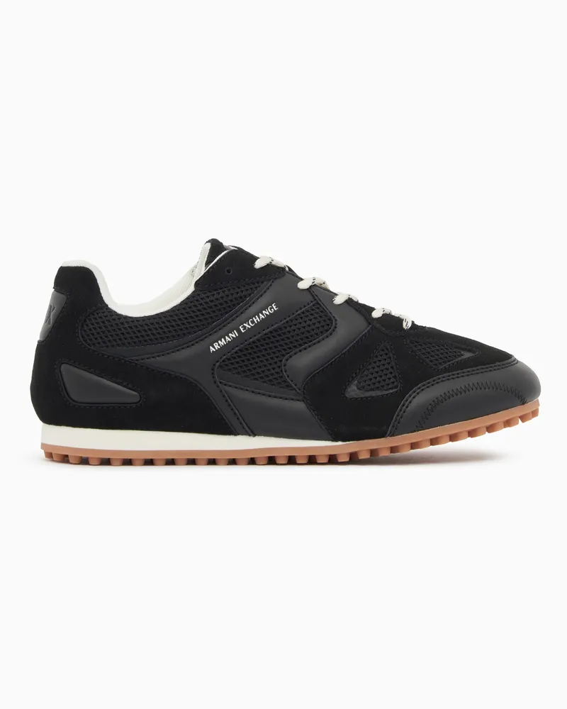 Armani Exchange Sneaker aus Wildleder und Mesh mit strukturierter Sohle Schwarz