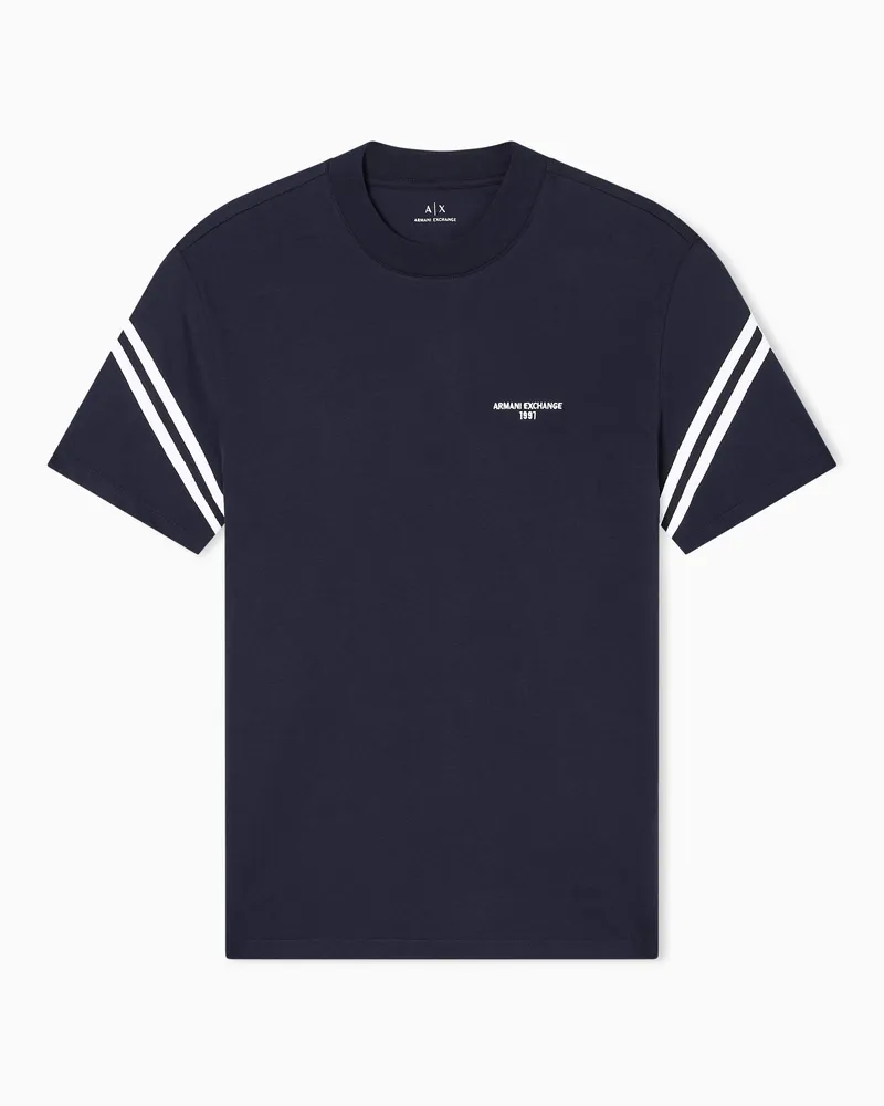 Armani Exchange T-Shirt im Regular Fit mit kontrastierender Paspelierung Marineblau