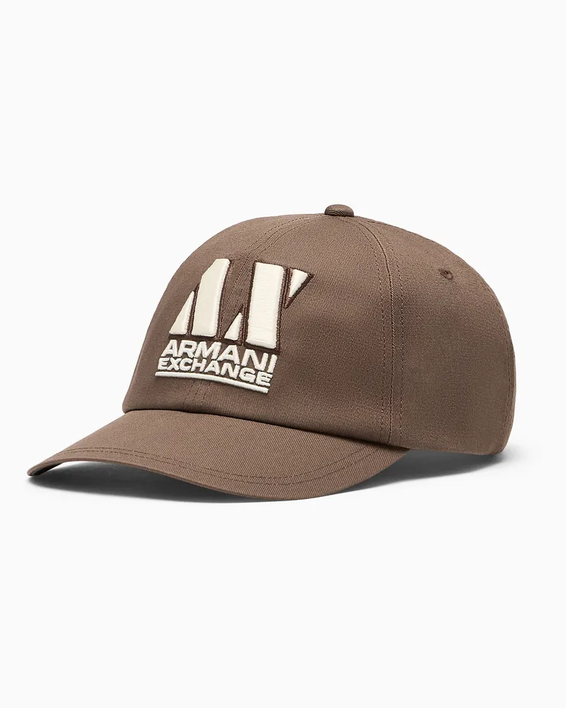 Armani Exchange Klassische Baseballkappe aus Baumwolltwill mit Stickerei Braun