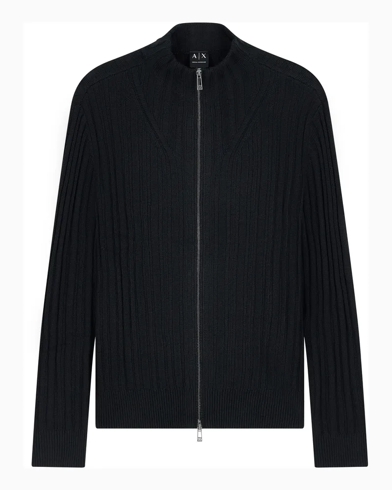 Armani Exchange Cardigan aus Rippstrick mit Stehkragen und Reißverschluss Schwarz