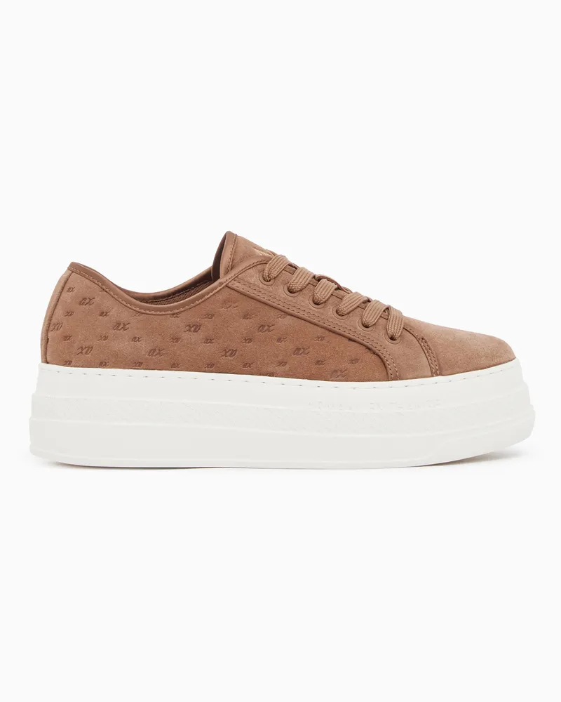 Armani Exchange Sneaker aus Wildleder mit Prägemuster und Plateausohle Braun