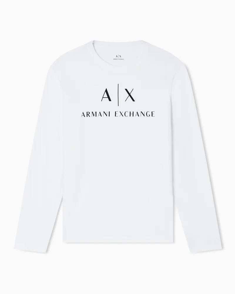 Armani Exchange Langärmliges T-Shirt mit Logo-Prints Weiß