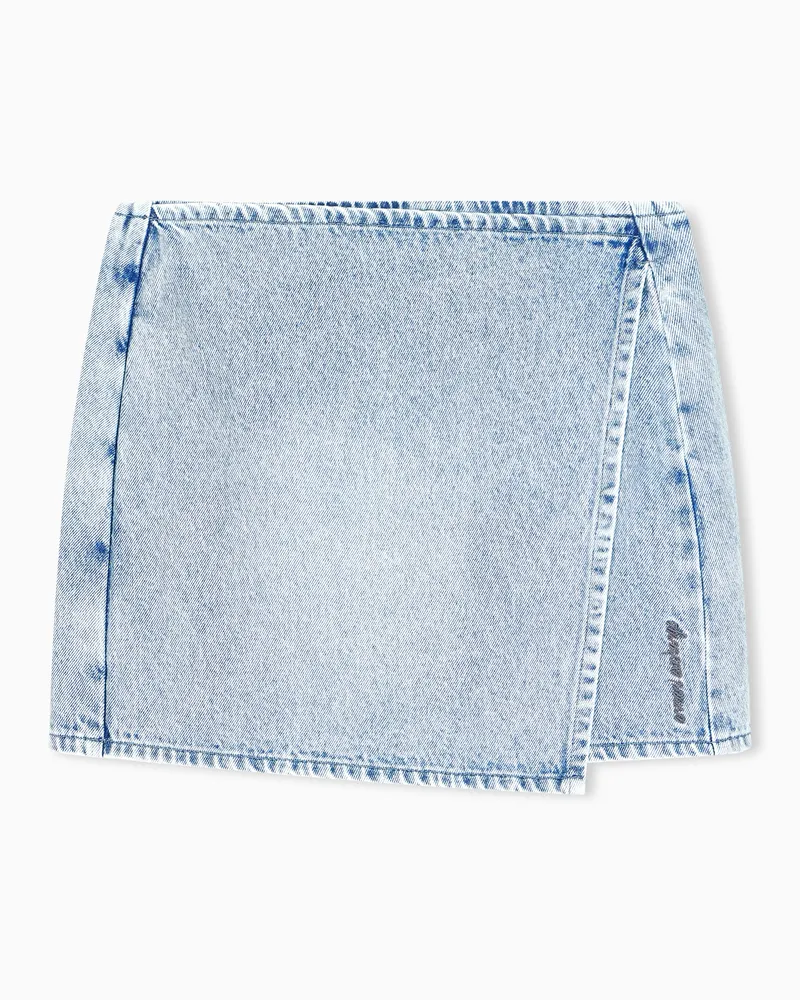 Armani Exchange Schmal geschnittener Minirock in Wickeloptik aus Denim Blau