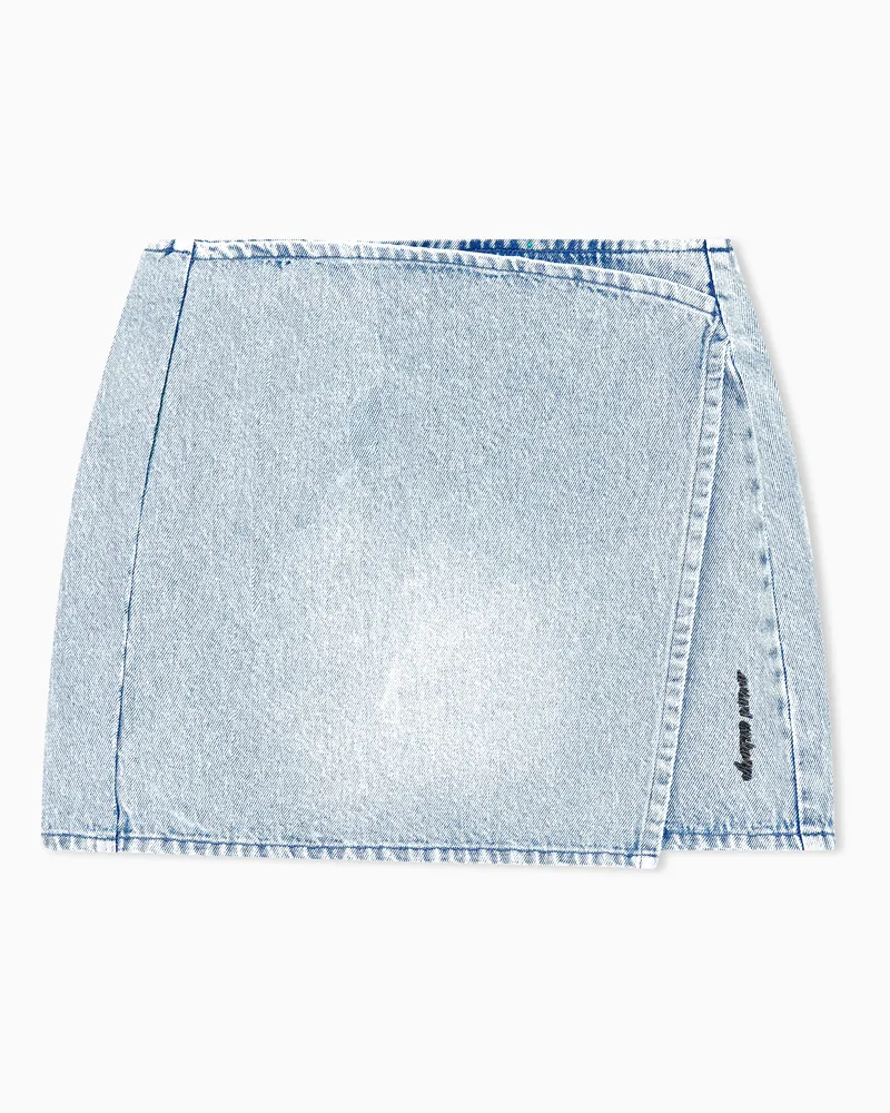 Armani Exchange Schmal geschnittener Minirock in Wickeloptik aus Denim Blau