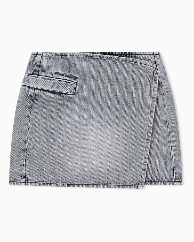 Armani Exchange Schmal geschnittener Minirock in Wickeloptik aus Denim Blau