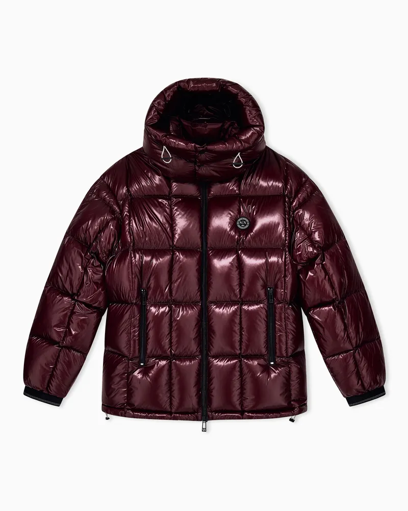 Armani Exchange Daunenjacke Regular Fit aus glänzendem Nylon mit Kapuze Rot