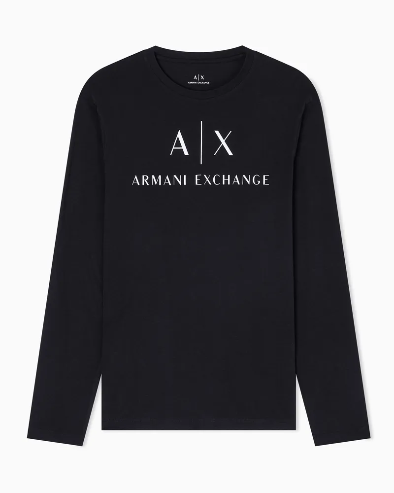 Armani Exchange Langärmliges T-Shirt mit Logo-Prints Schwarz