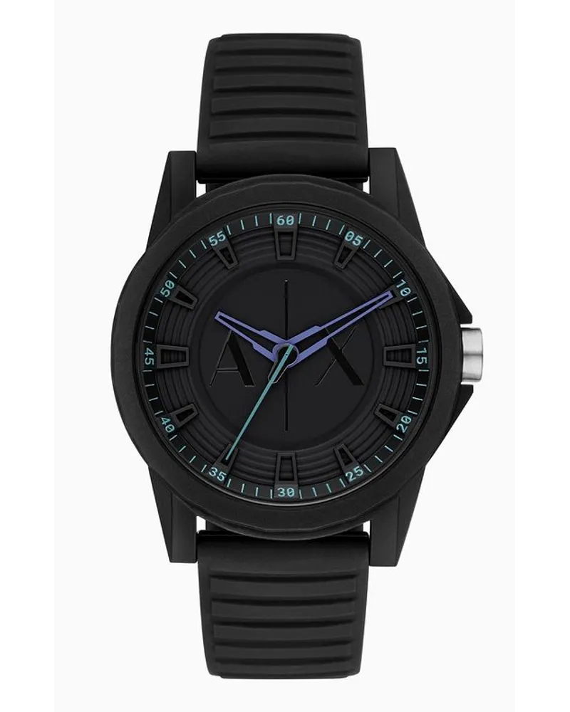 Armani Exchange Uhr mit Drei Zeigern und Silikonarmband Schwarz