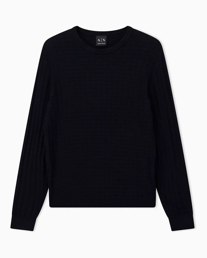 Armani Exchange Strukturierter Rundhalspullover aus Viskosemix Marineblau