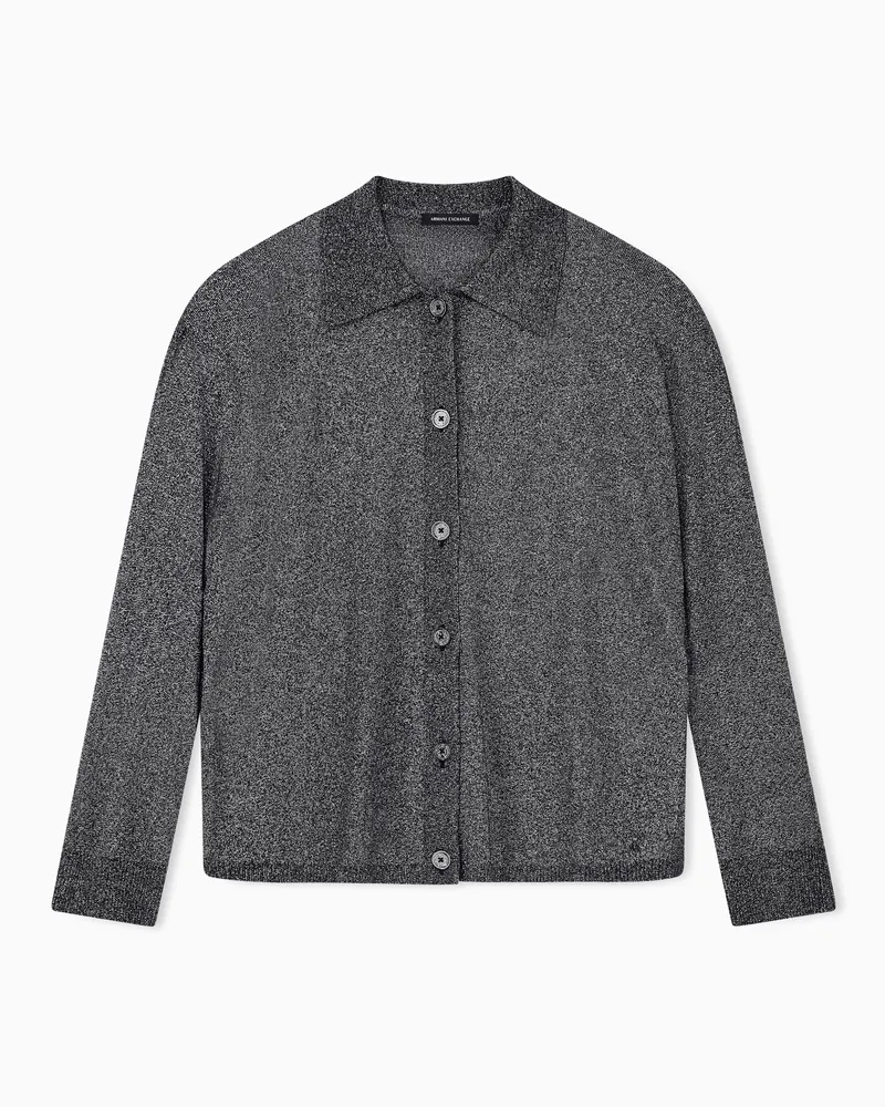 Armani Exchange Cardigan aus Metallic-Strick mit Spitzkragen und Knopfleiste Grau