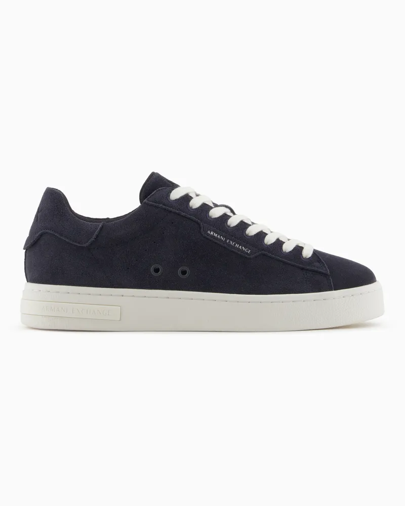 Armani Exchange Leder-Sneakers mit Logo Marineblau