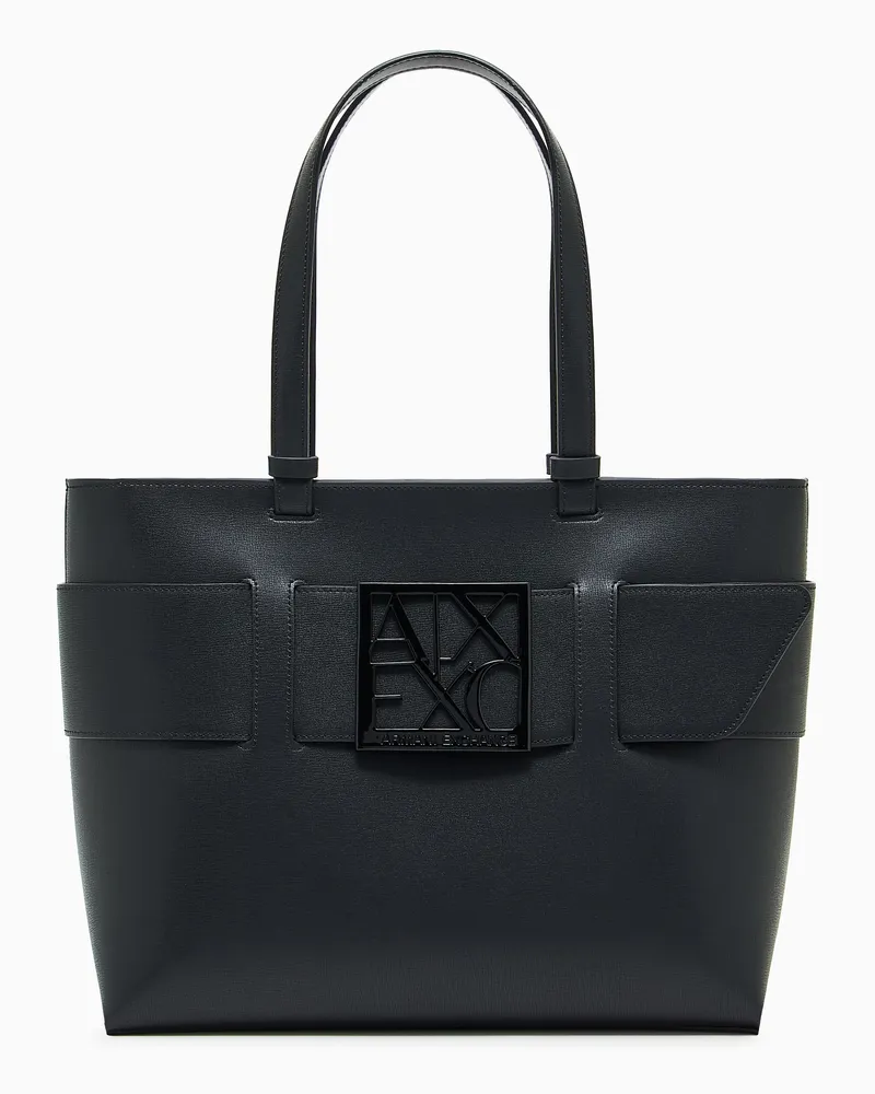 Armani Exchange Mittelgroßer Shopper mit Ton-in-Ton-Monogramm Schwarz