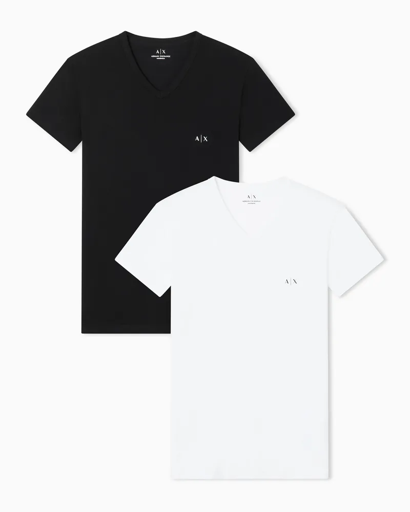 Armani Exchange T-Shirts mit V-Ausschnitt aus Stretch-Baumwolle Essential Zweifarbig