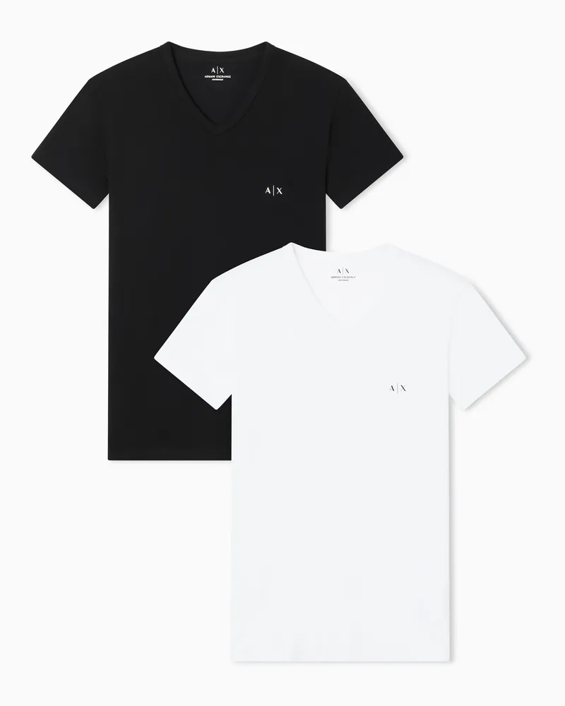 Armani Exchange T-Shirts mit V-Ausschnitt aus Stretch-Baumwolle Essential Zweifarbig