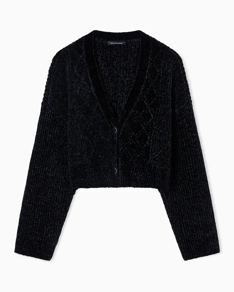 Armani Exchange CROPPED RIBBED BUTTON CLOSURE CARDIGAN Schwarz