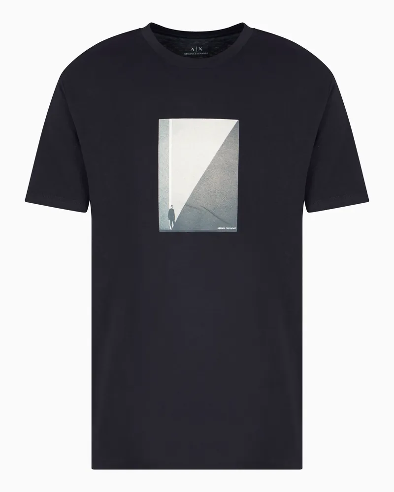 Armani Exchange T-Shirt mit normaler Passform und Fotodruck Marineblau