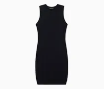 Gestricktes Etuikleid mit allover gesticktem Logo