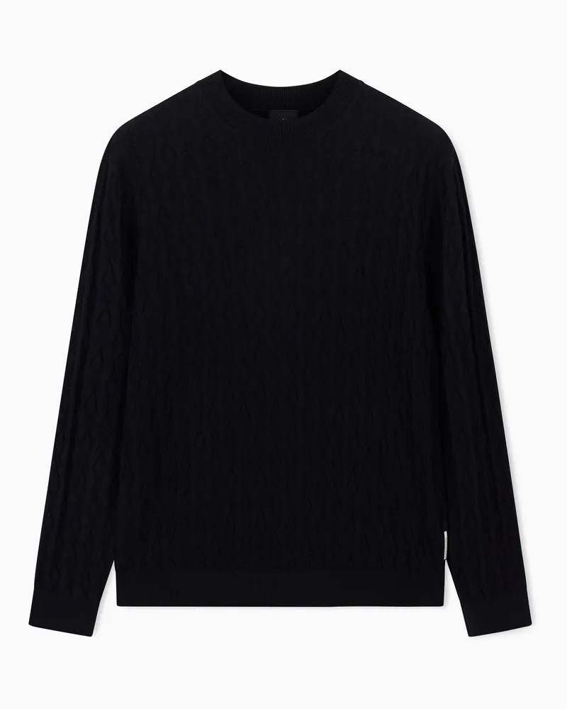 Armani Exchange Pullover mit Rundhalsausschnitt und Wellenmuster Schwarz