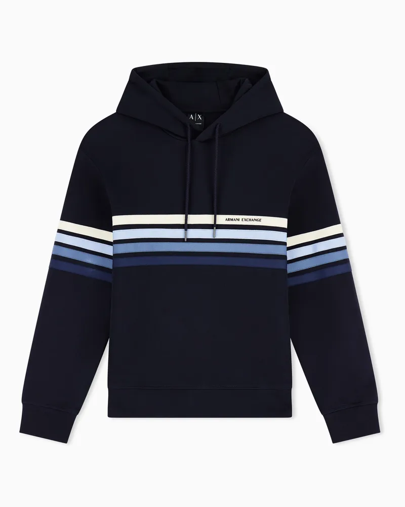 Armani Exchange Strukturierter Hoodie aus technischer Stretch-Baumwolle Marineblau