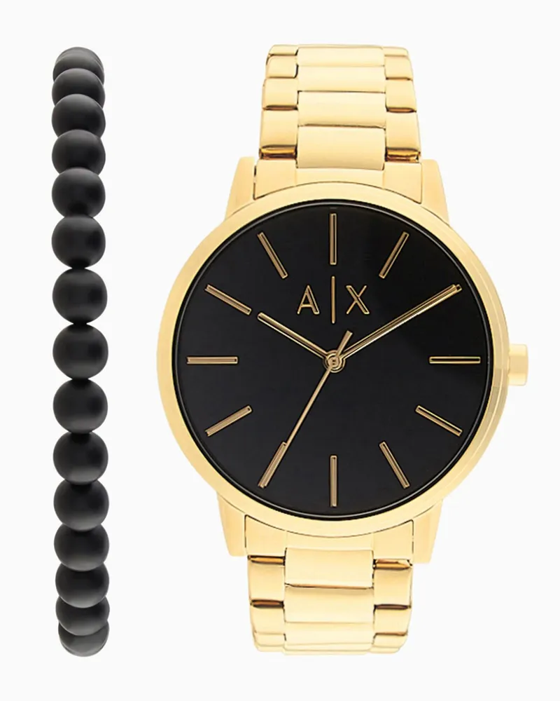 Armani Exchange Three-Hand Gold-Tone Stainless Steel Watch and Bracelet Gift Set Mehrfarbig