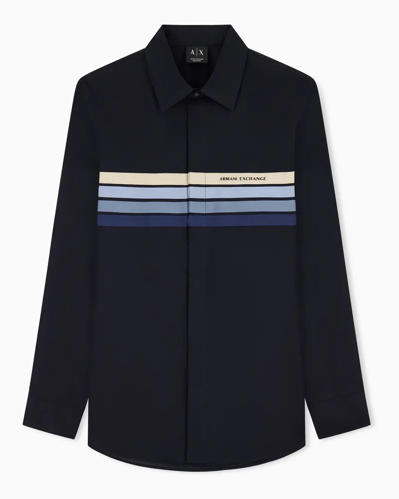 Armani Exchange Basic Baumwoll-Popeline-Freizeithemd Marineblau